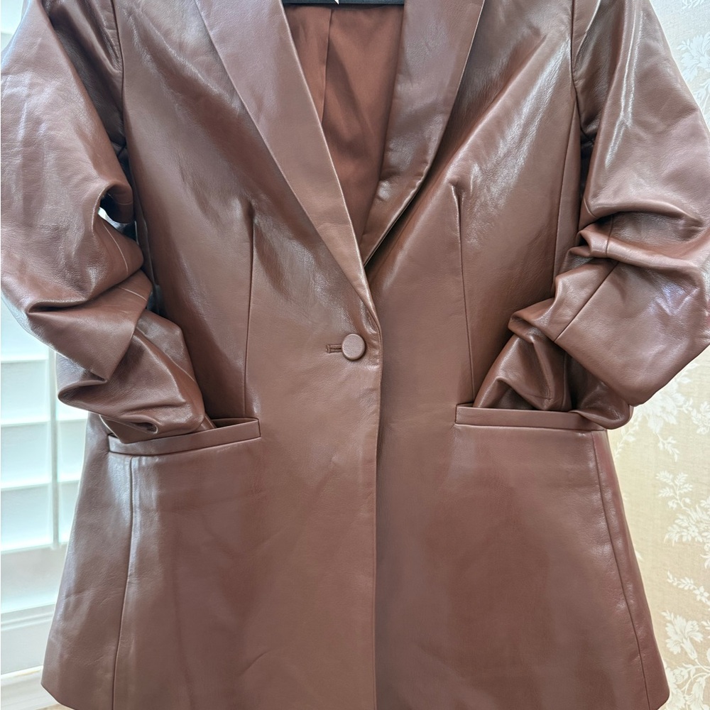 Cinq à Sept chocolate brown Vegan Leather Blazer - Picture 7 of 12